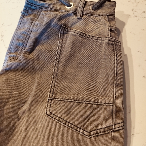Relaxed Boyfriend Jeans with Drawstring Waist in Washed Grey/Taupe - Picture 2 of 10